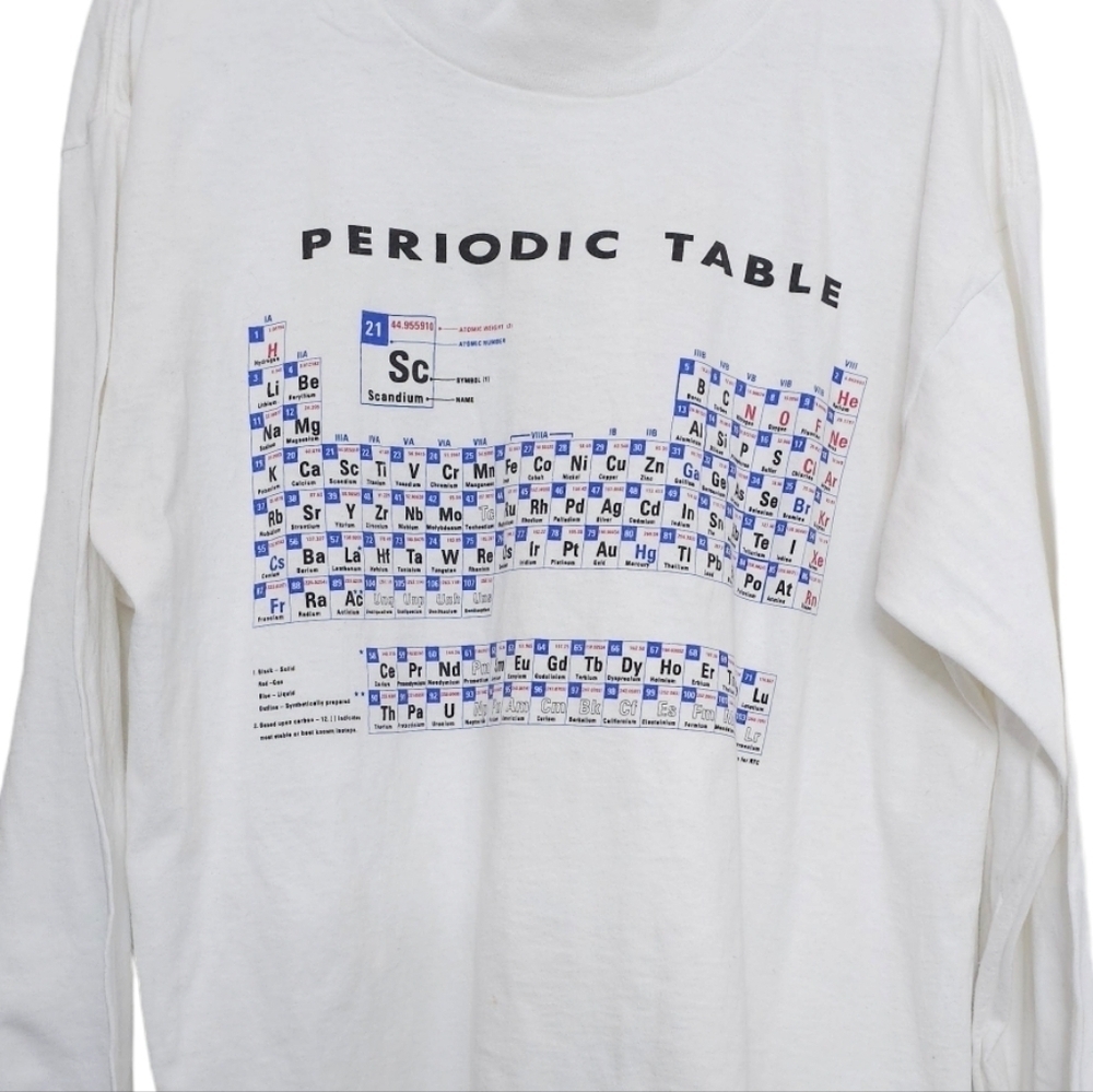 Periodic Table on White Cotton Long Sleeve T-shirt Great Teacher Gift women's L